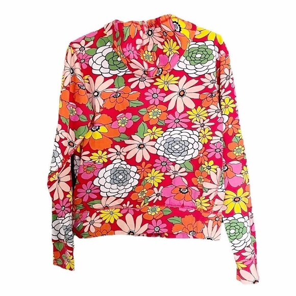 Vintage Girl Yellowstone Park 70s Floral Zip-Front Hoodie Red Pink Size Large - Picture 2 of 8
